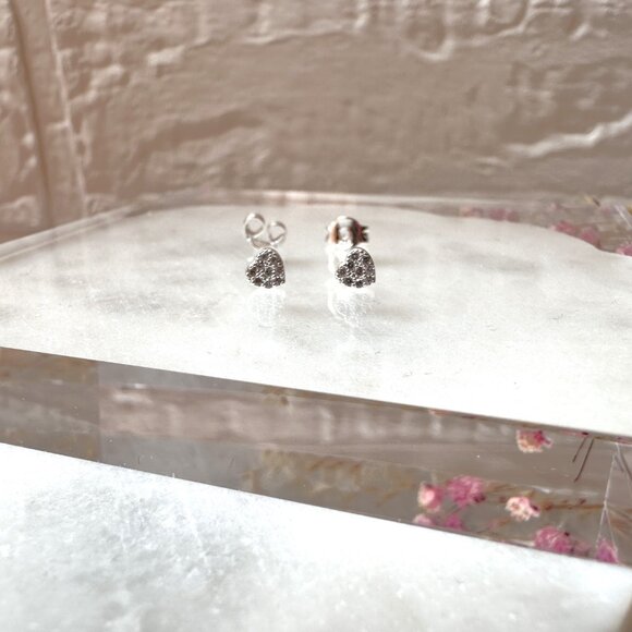 Cute Tiny Sterling Silver Sparkly Heart Stud Earrings | .925 Sterling Silver - Picture 2 of 3